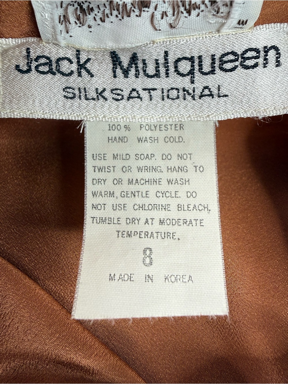 Neiman Marcus Jack Mulqueen Satin Tie-Neck Blouse Copper Brown Vintage Size 8 - Picture 5 of 10